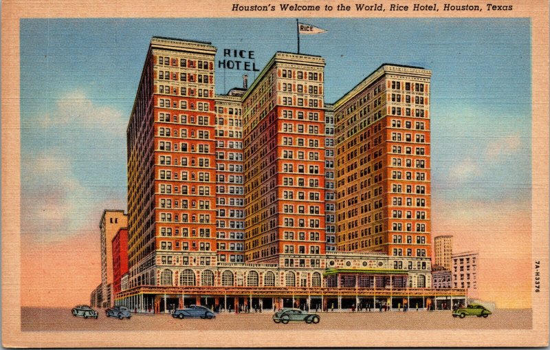 Vtg 1930s Rice Hotel Houston Texas TX Unused Linen Postcard