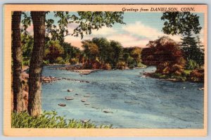 1940's GREETINGS FROM DANIELSON CONNECTICUT CT VINTAGE TICHNOR LINEN POSTCARD
