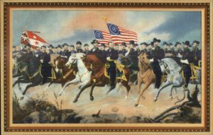 Civil War Ulysses S Grant & General American Flags LINEN Postcard c1940s