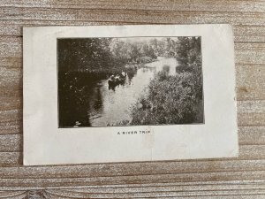 A River Trip, Canoe, Photo, Canceled Stamp, 1931, Vintage Postcard