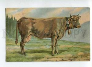 270034 RUSSIAN BUNGART cow w/ bell Vintage BAGGOVUT postcard