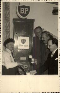 BP Gas Pump Turned into Beer Keg Men Drinking Real Photo Postcard