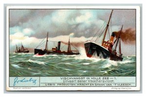 Vintage Liebig Trade Card - Dutch - 4 of The Fishing in the High Seas Set