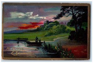 1912 Christmas River Boat Canoeing Tuck's Wardensville West Virginia WV Postcard