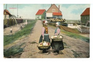 Netherlands - Marken. Typical Attire, Girls with Market Baskets