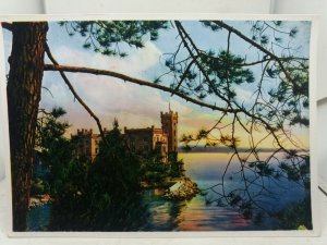 Vintage Vividly Coloured Rp Postcard Trieste Italy Castello di Miramare Castle