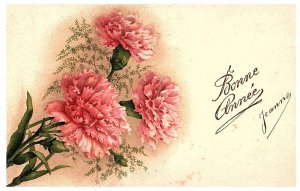 RPPC Bonne Annee Floral Bouquet French Letter to Ma Chere Pauline c1900s