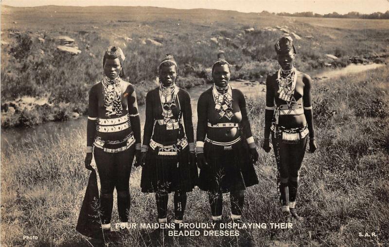 br104338 maidnes displaying their beaded dresses africa real photo South Africa