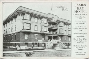 Victoria BC James Bay Hotel Advertising Unused Litho Postcard G34