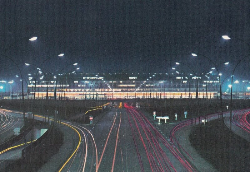 Paris Orly Airport At Night 1960s Postcard