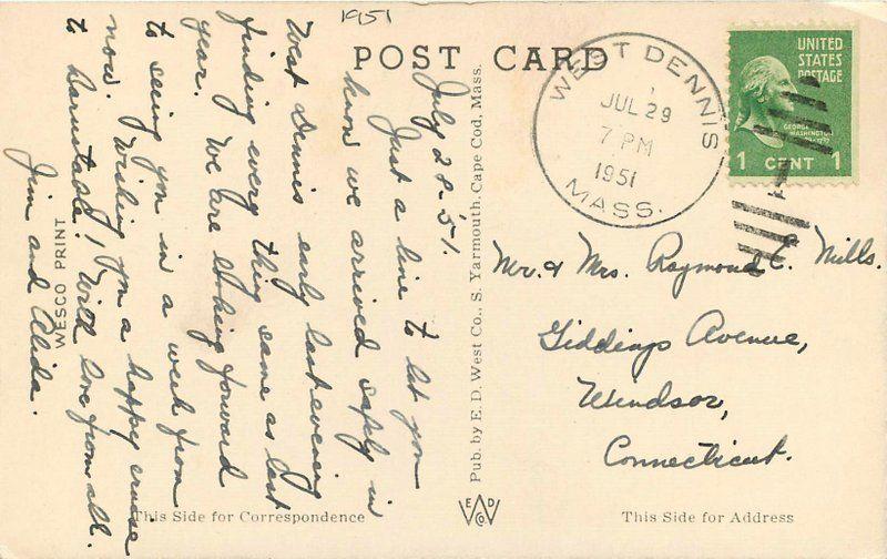 Cape Cod Massachusetts 1951 Postcard West Dennis Beach Wesco postcard 261