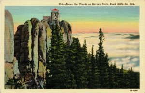 Above the Clouds Harney Peak Black Hills South Dakota Postcard UNP Linen