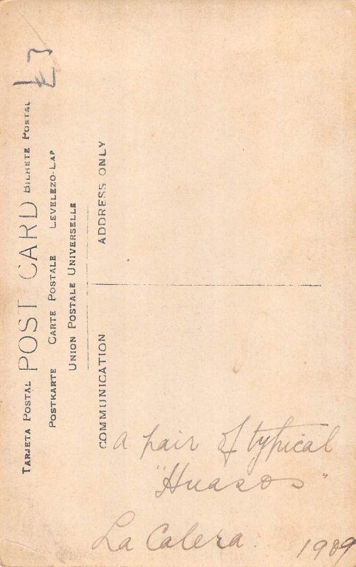 A812 Ethnic Pair Chilian Huaso Farm laborers Horse La Calera 1909 RPPC postcard