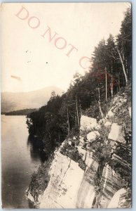 c1910s Adirondack Mts Lake View RPPC Cliff Real Photo Lake Placid Postcard A123