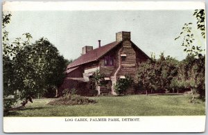 Log Cabin Palmer Park Detroit Michigan MI Yard Trees Grounds Postcard