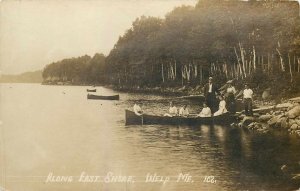 Postcard RPPC Along East Shore Family Rowboat Whelp Lake Belfast Maine 
