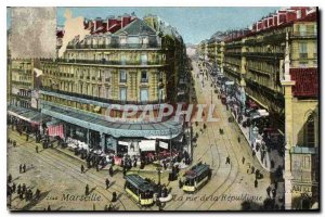 Old Postcard Marseille Rue de la Republic Tram