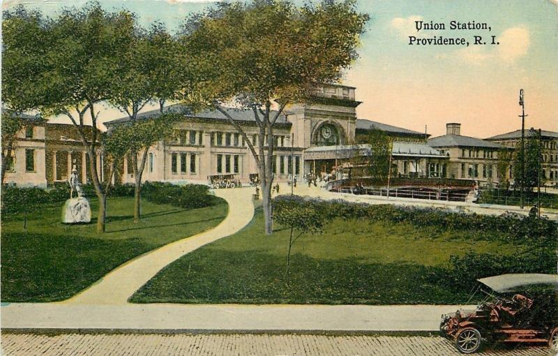 Providence Rhode Island~Trolley Stops at Union Railroad Station~Vintage Car~1908 