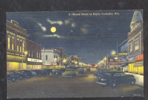 GADSDEN ALABAMA DOWNTOWN STREET SCENE AT NIGHT FULL MOON VINTAGE POSTCARD