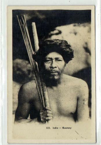 paraguay, Native Indian Warrior, Guarany Indio 30s RPPC