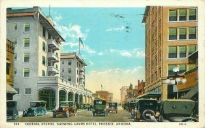 Adams Hotel Phoenix Arizona Autos Central Avenue 1929 Postcard Teich 6605