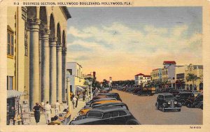 Holly Boulevard Hollywood Florida 1939 linen postcard