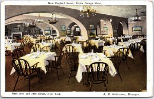 VINTAGE POSTCARD THE NEW ENGLAND ROOM PRINCE GEORGE HOTEL 5th AVE NEW YORK 1920s