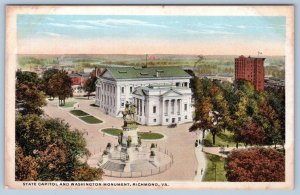 1920's RICHMOND VIRGINIA STATE CAPITOL WASHINGTON MONUMENT AERIAL VIEW POSTCARD