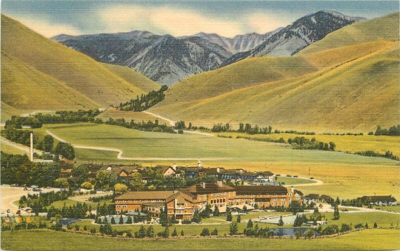 Postcard 1940s Idaho Sun Valley Summer scene Birdseye Tichnor linen 23-12388
