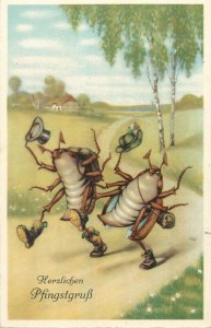 Pentecost greetings humanized beetle bugs trippers comic caricature Germany 