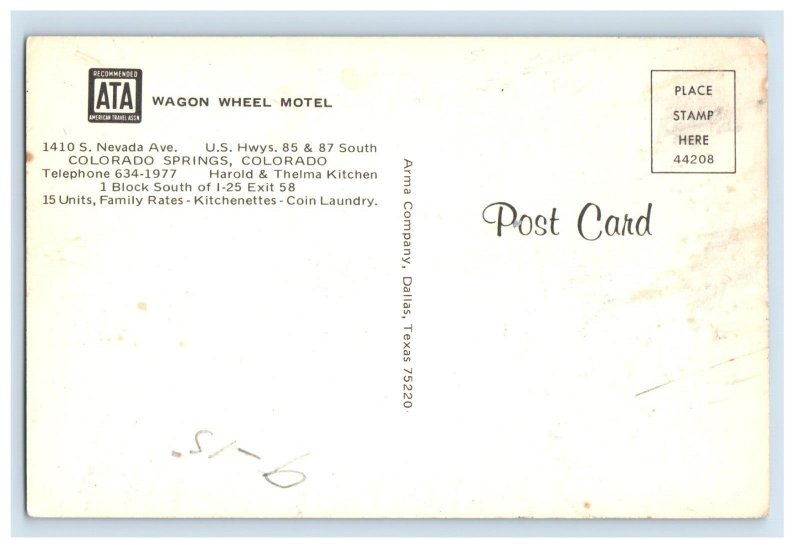 Vintage Wagon Wheel Hotel Nevada Ave, Colo Postcard F110E