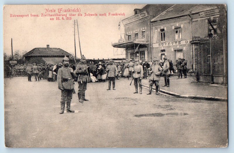 Nesle Somme France Postcard Removal of Frauz Civilian Population c1910