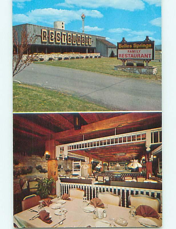 Unused Pre-1980 BELLES SPRING FAMILY RESTAURANT Mackeyville PA v6083@