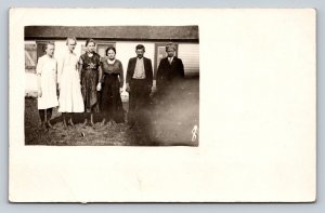 RPPC Four Girls & Two Boys Stand in Yard AZO 1918-1930 VTG Postcard 1364