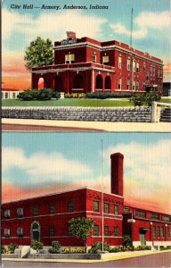 Linen Postcard City Hall Armory in Anderson, Indiana~1460