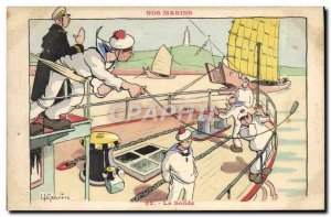 Postcard Old Sailors Illustrator Gervese Boat War Probe