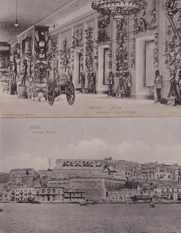 Valletta Malta Armoury Dukes Palace Customs House 2x Old Real Photo Postcard