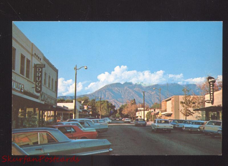 UPLAND CALIFORNIA DOWNTOWN MAIN STREET SCENE 1960's CARS VINTAGE POSTCARD