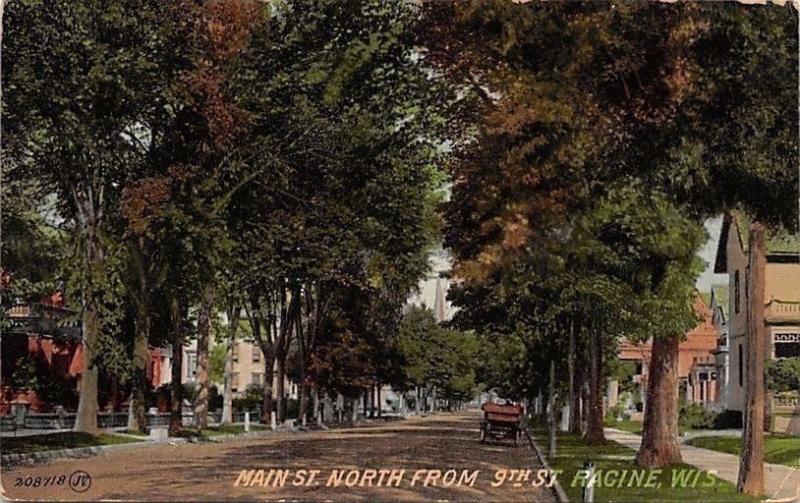 Racine Wisconsin~Main Street North From 9th Street~Nice Homes~Vintage Car~1912 