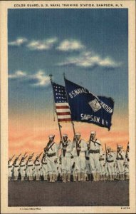 Sampson NY Navy Soldiers Naval Training Station Linen 1930s-50s Linen Postcard