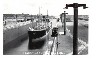 Vintage Postcard Photo Ship Transiting The Panama Canal RPPC