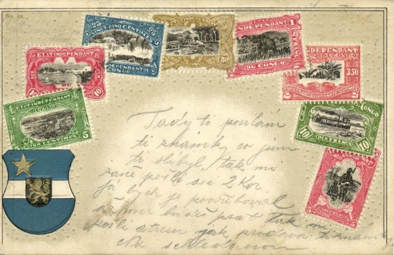 congo, Stamp Collection, Coat of Arms (1913) Embossed Postcard
