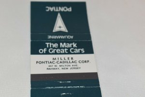 Pontiac The Mark of Great Cars Aquamarine 30 Strike Matchbook Cover