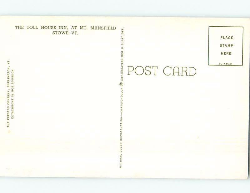 Unused Pre-1980 Skiing THE TOLL HOUSE INN Stowe Vermont VT ho8378