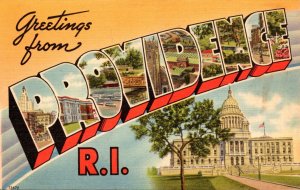 Rhode Island Greetings From Providence Large Letter Linen