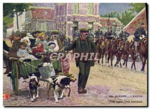 Old Postcard Army At War L & # 39exode car has dogs