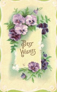 Vintage Postcard 1912 Best Wishes Heartwarming Wish For A Friend Purple Flower