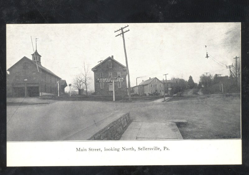 SELLERSVILLE PENNSYLVANIA PA. DOWNTOWN MAIN STREET SCENE VINTAGE POSTCARD PA