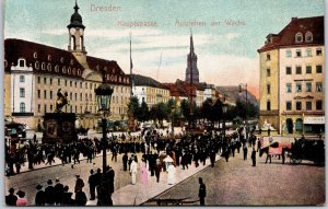 Hauptstrasse Aufziehen Der Wache Dresden Germany Crown on Street Postcard