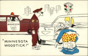 Minnesota State Highway Patrol Police Man w/ Tick Woodtick on Leg Postcard